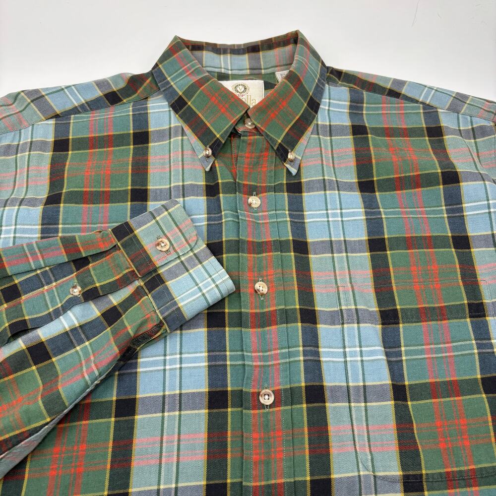 Viyella Large Green Multicolor Plaid Cotton‎ Wool Blend Button Up L/S Shirt